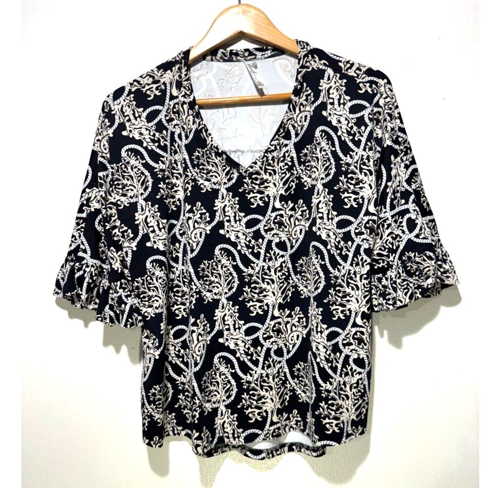 Lulu B top coral print tropical coastal beach vacation resort casual women M